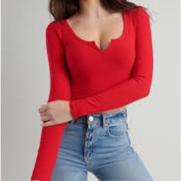 Garage The Notch Kylie Red Long Sleeve Women's Top - Picture 1 of 4